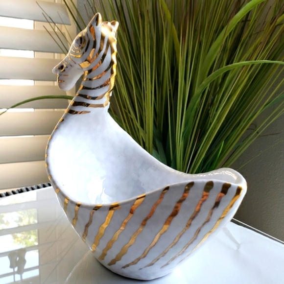 VINTAGE BITOSSI/ZEBRA BOWL/ITALY/GOLD ON WHITE - Picture 4 of 10
